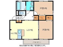 リビングタウン一番館C 2LDKの間取図画像