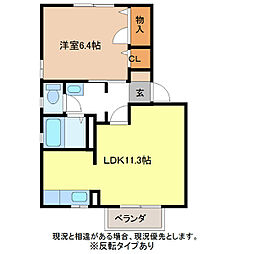 ピュアドミール城 1LDKの間取図画像