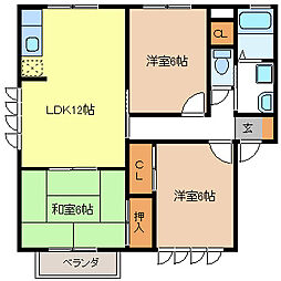 オークハイツ荒井N 3LDKの間取図画像