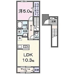 クレストールドエルD 2階1LDKの間取り