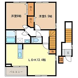 リュミエールB 2LDKの間取図画像