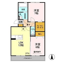 パークタウン三本柳 2LDKの間取図画像