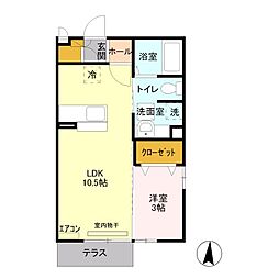 ルーエ三本柳B 1LDKの間取図画像