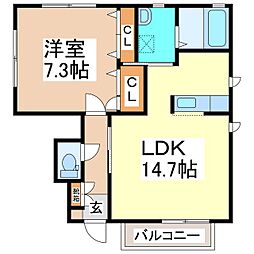 Villa上池田B 1LDKの間取図画像
