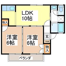 オリックスハイツあらい 2LDKの間取図画像