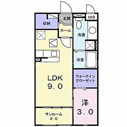 グレイスヴィラ川中島A 1DKの間取図画像