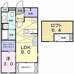 グレイスヴィラ川中島A 1DKの間取図画像