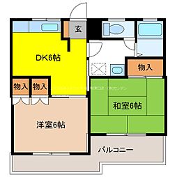 S-1 2DKの間取図画像