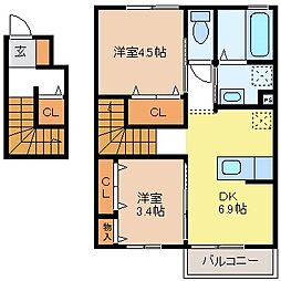 J-Room☆妃二番館 2DKの間取図画像