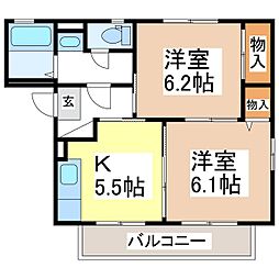 フレグランスひがのE 2Kの間取図画像