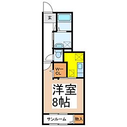 クレストール・ドエルD 1Kの間取図画像