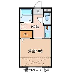 ブロッサムS 2階1Kの間取り