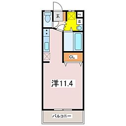 ラシュレしろがね ワンルームの間取図画像