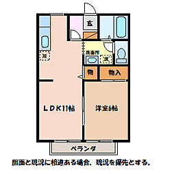 サンガーデンやまなみA棟 1LDKの間取図画像