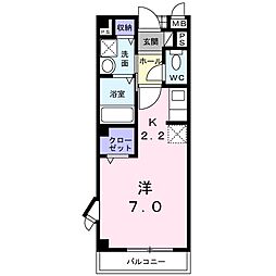 アベニールハイムB 1Kの間取図画像