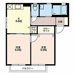 グランシードあづみB 2Kの間取図画像