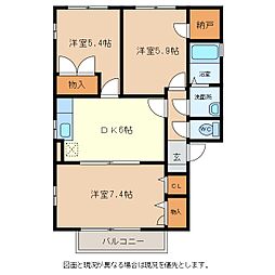 ディアスウインドウ 1階3DKの間取り