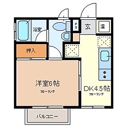 コーポ水原B 1DKの間取図画像