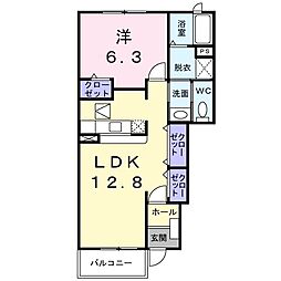 パインアヴェニューA 1LDKの間取図画像