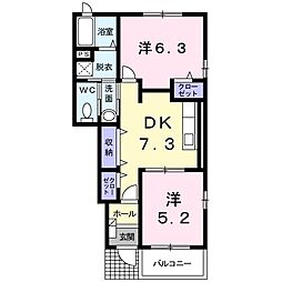 カーサドルチェ 2DKの間取図画像