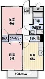 SurPLusTwo芝間 2DKの間取図画像