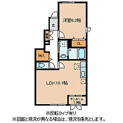 ジュエル 1階1LDKの間取り