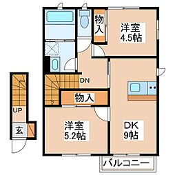スカイハイツユーF棟 2DKの間取図画像