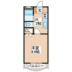 ピュア長地 1Kの間取図画像