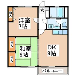 レジデンス宮川弐号館 2DKの間取図画像
