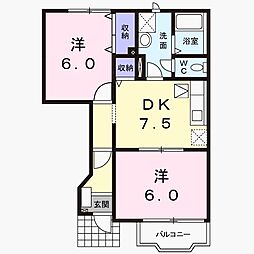 サンハイムみずきB 2DKの間取図画像