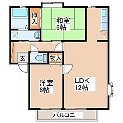 サンビレッジ林檎B棟 2LDKの間取図画像