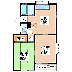 コーポチャムB 2DKの間取図画像