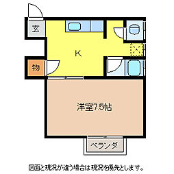 笠原学園原新田教場アパート 2階1Kの間取り