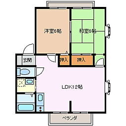 グリーンガーデン石芝B 2LDKの間取図画像