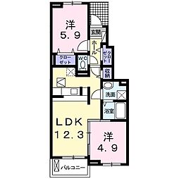 エーデルワイス鎌田 2LDKの間取図画像