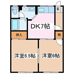 ハイツMIYA 2DKの間取図画像