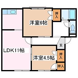 タウニー樹里A 2LDKの間取図画像