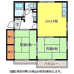 タウニィ・緑ケ丘B 2DKの間取図画像