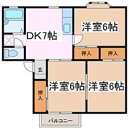 メゾンジュネスA 3DKの間取図画像