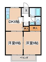 サンライフ松原B 2DKの間取図画像