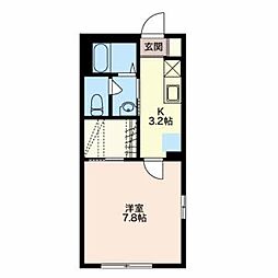 レインボー美晴A 1Kの間取図画像