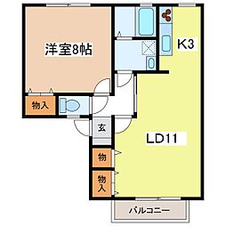 グリーンゲイブルズA 1LDKの間取図画像