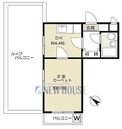 サンセゾン若松町 1DKの間取図画像