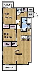 セザール第二中板橋 2LDKの間取図画像
