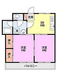 サンライズ池田 2DKの間取図画像