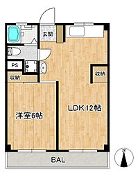 西川マンション 1LDKの間取図画像