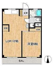 西川マンション 1LDKの間取図画像