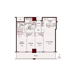 ザ・ライオンズ久留米ウェリスタワー 3LDKの間取図画像
