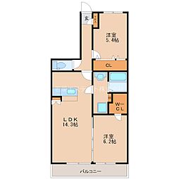 フロースフォンス 2LDKの間取図画像