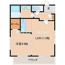 パッサーブルー野中 1LDKの間取図画像